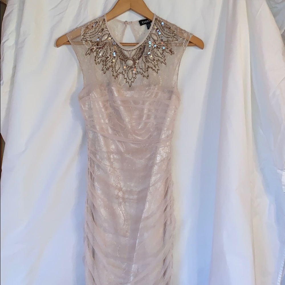 bebe Ruched Formal Dress with Lace/Chiffon